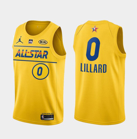 Men's 2021 All-Star #0 Damian Lillard Yellow Western Conference Stitched NBA Jersey